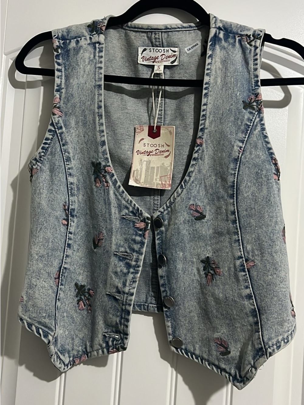Stoosh Vintage Denim Embroidered Light Blue Women's Vest NWT